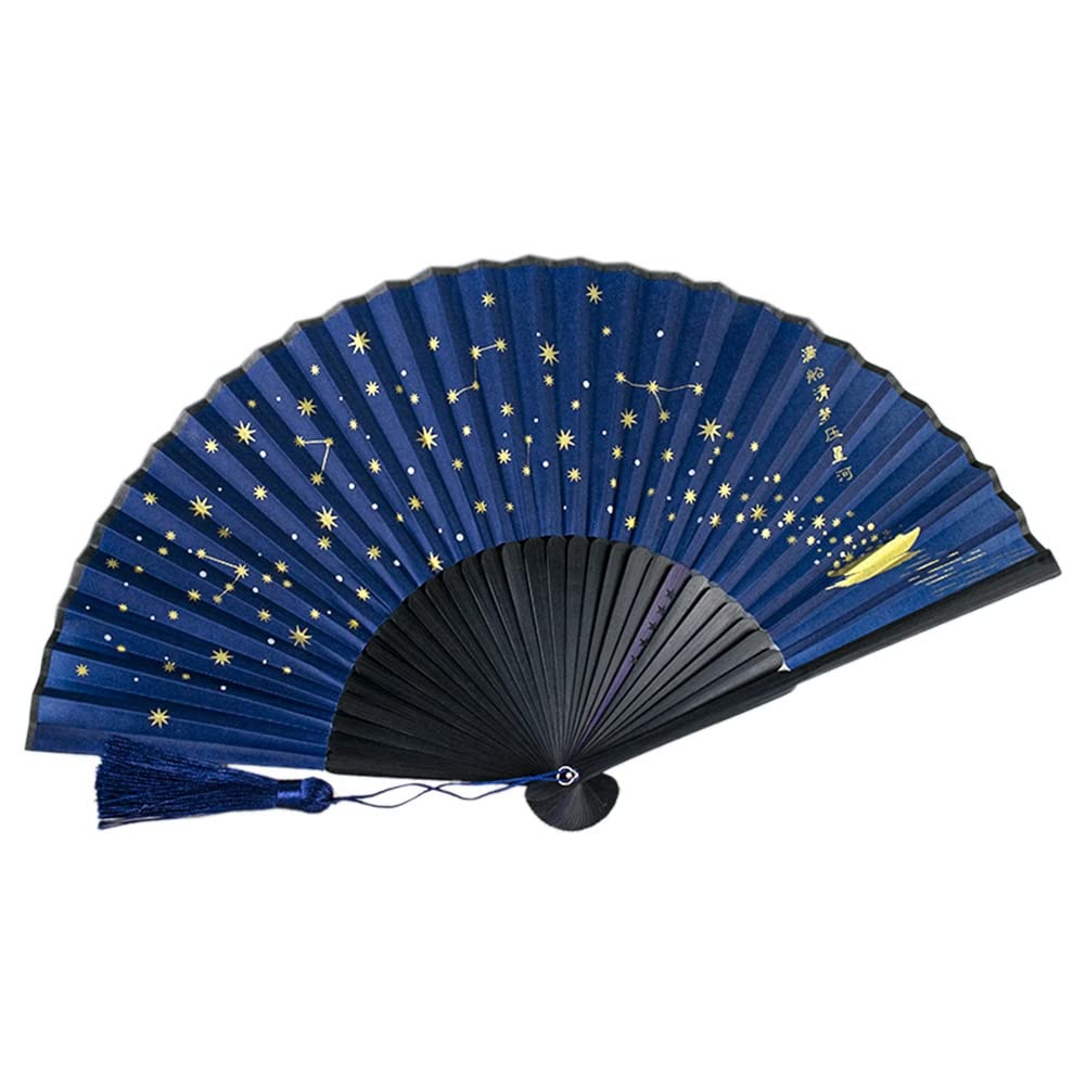 CTRLZS Classic Silk Folding Fan,Chinese Japanese Fabric Bamboo Folding Dance Hand Fan (Blue)