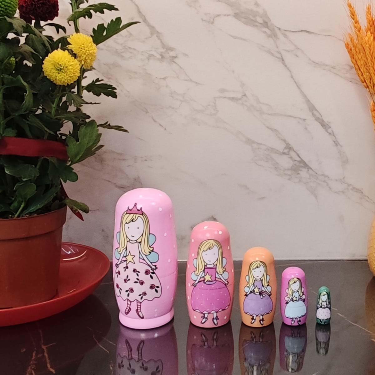 Oostifun Gobus en Bois Poupée De Nidification Poupées Russes Russe Ensembles pour Décoration de Bureau À Domicile Enfants Cadeaux (Anges Roses)