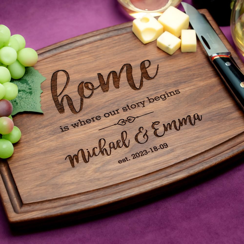 Straga Personalized Cutting Boards | Handmade Wood Engraved Charcuterie | Custom Housewarming, Home Purchase Gift for Homeowners, Rest Estate Agents (First Home Design No.925)