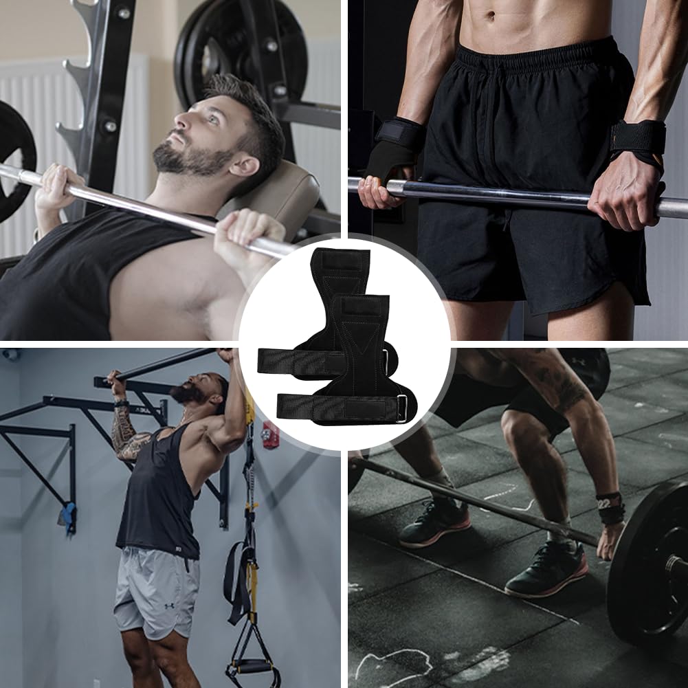 Zughilfen Krafttraining, Rutschfeste Zughilfen Leder für Fitness, Gewichtheben, Krafttraining & Bodybuilding, Zughilfe Lifting Straps für Frauen und Männer, Schwarz
