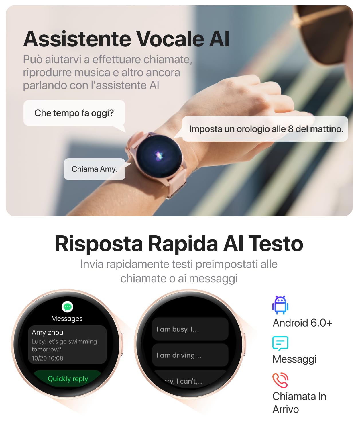 Smartwatch Uomo Donna, 1.85″ Orologio Smart watch, con Rispondi/Effettua Chiamate/Risposta Rapida/Voce AI, Smartwatch per Telefoni Android iOS Samsung GPS IP68 Impermeabile