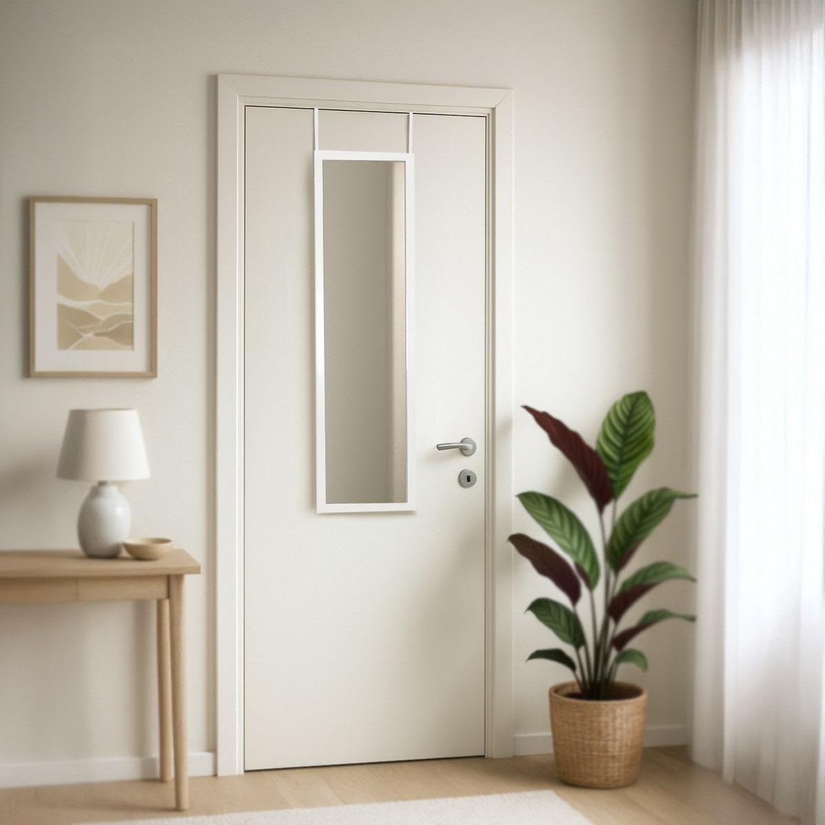 LOLAhome - Espejo de Plástico Blanco de Cuerpo Entero de 35x125 cm para Pared o Puerta - Espejo de Dormitorio Rectangular y Moderno - Ideal para Vestidor y Pasillo