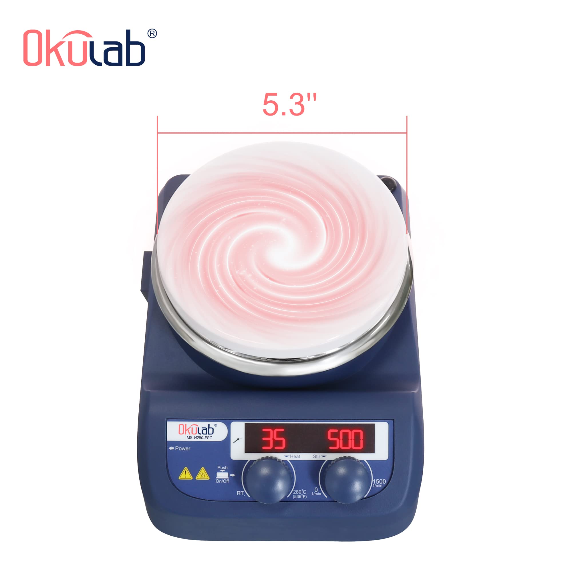 MSHP1A1 - Agitador magnético digital LED de 5 pulgadas con placa de trabajo de acero inoxidable recubierta de cerámica, 200-1500 rpm, 110 V, sensor de sonda de temperatura y soporte y barra de