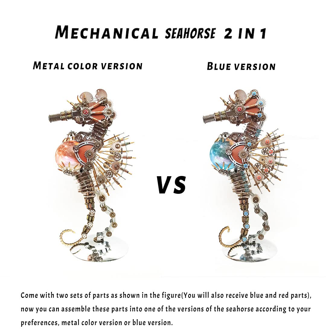 Zestaw 3D Metal Puzzle Mechaniczny Konik Morski Model Lampą Słonecznikową, 2100 szt. Stalowych Metalowych Puzzle 3D Miniaturowe Modele, Puzzle 3D Łamigłówki Metalowe Ozdoby Stali Nierdzewnej
