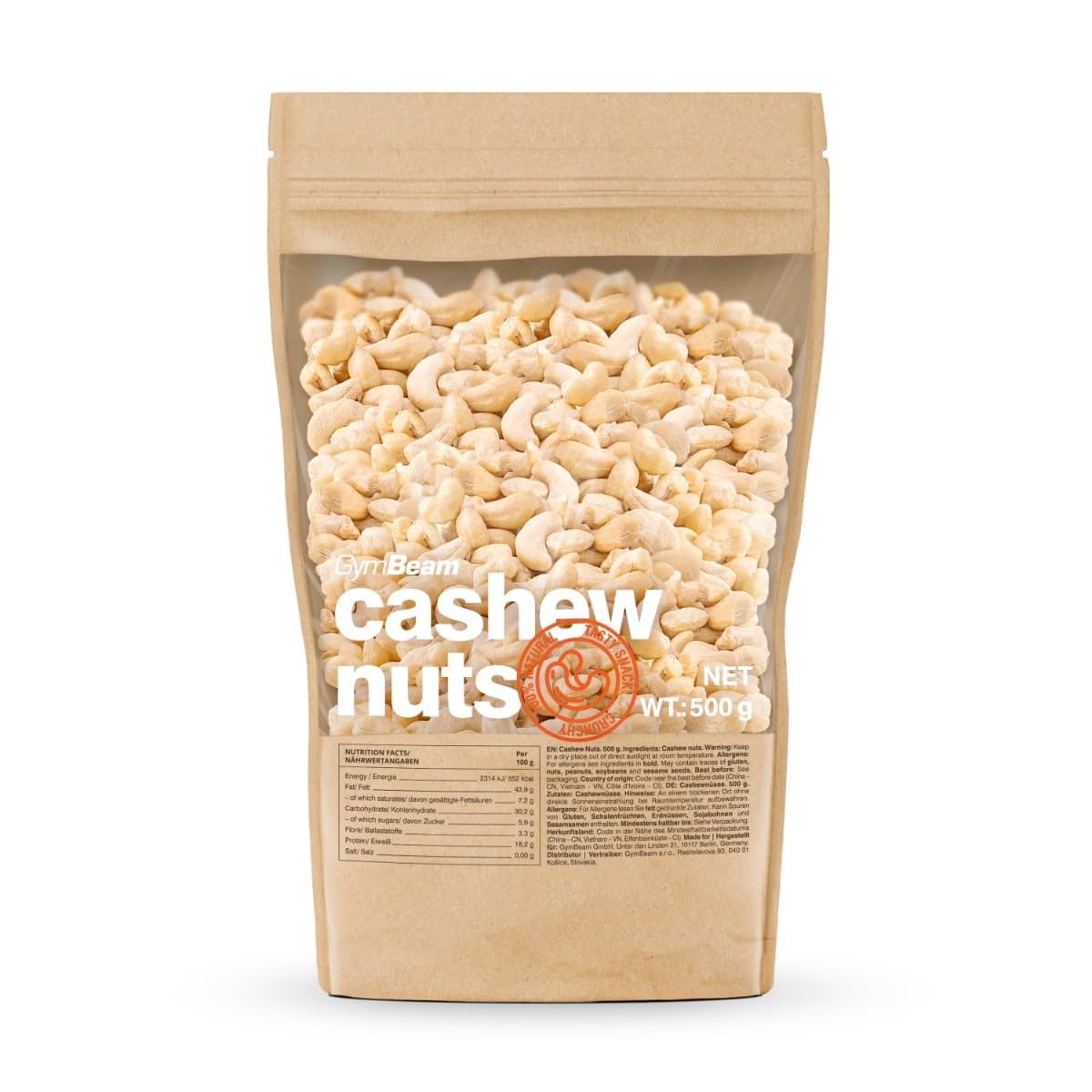 GymBeam Anacardi, Frutta Secca Deliziosa, Fonte di Grassi Sani, Fanno bene al Colesterolo, Senza Sale e Additivi, Ideali per Ricette Dolci e Salate, Ottimi come base per Cereali e Muesli (500 g)