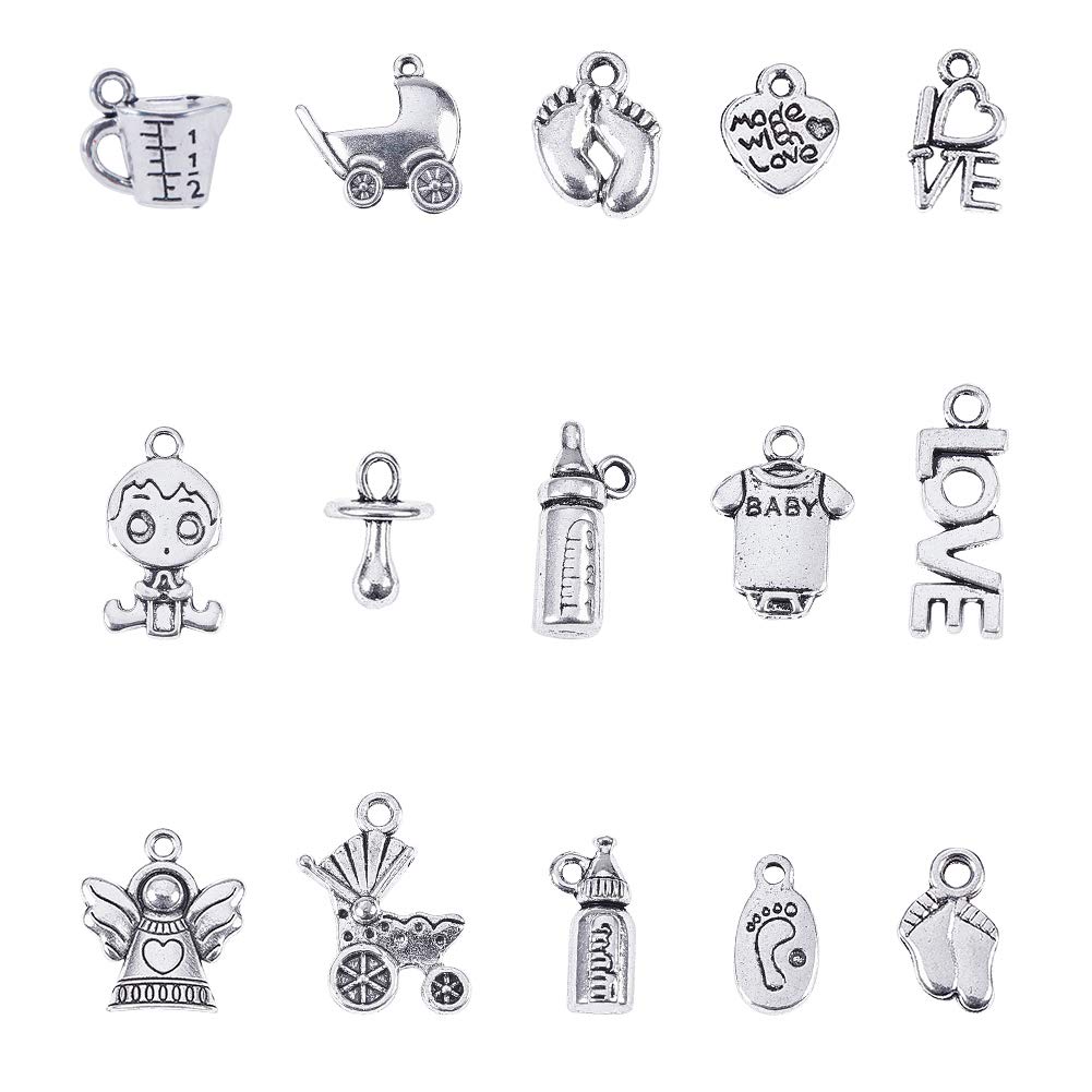 TOAOB 300 Pezzi Perline Metallo Tibetano Rondella Distanziatore 15 Stili Argento Beads 4 mm a 10 mm per Creazione di Gioielli Fai da Te Bracciali Collane Braccialetti Ciondoli
