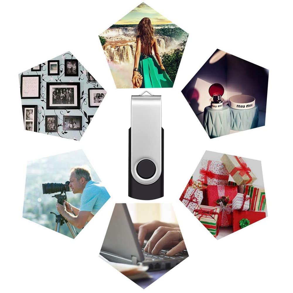 FEBNISCTE Pamięć Flash, 32 GB, opakowanie 10 sztuk, pendrive, 32 GB, pamięć USB 2.0, obrotowa, czarna, pamięć USB, do przechowywania danych, pendrive z 10 szt. wielokolorowymi przewodami