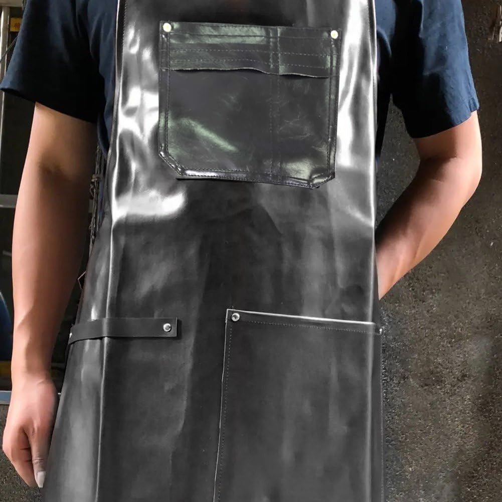 Delantal De Cuero PU, Delantal De Cocina Ligero, Delantal con Pechera Larga, Ropa De Trabajo Impermeable para Cocina Casera Y Limpieza De Cocina