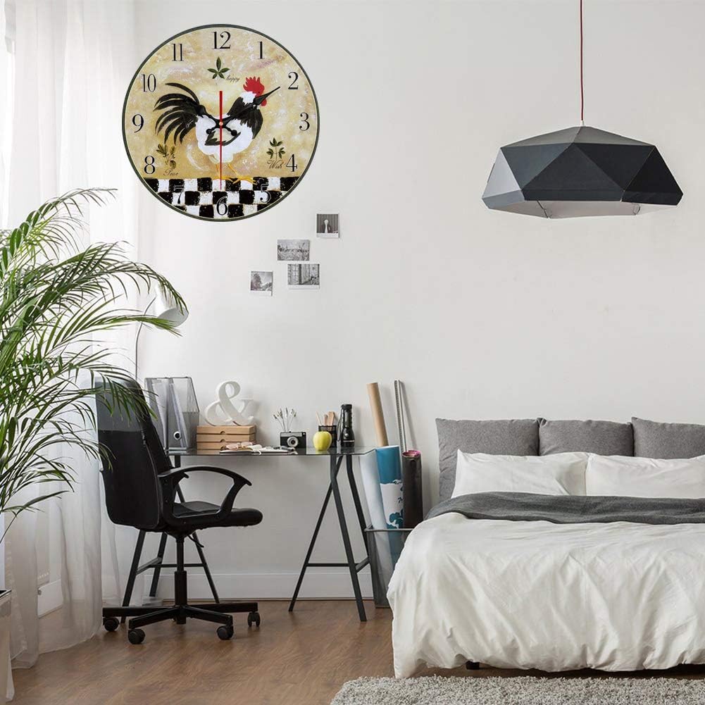 Yeyo Rooster Wall Clock European Style Old Fashion Elegance Vintage Wall Clock MDF Wooden Art Decor for Home Decoration (12inch, Style 10)