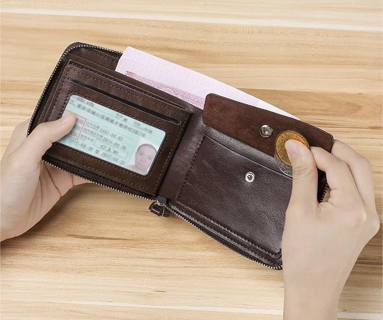 Men's Wallet, Zip Leather Wallet, Front Pocket Card Holder, Men's Gift, RFID（black）4