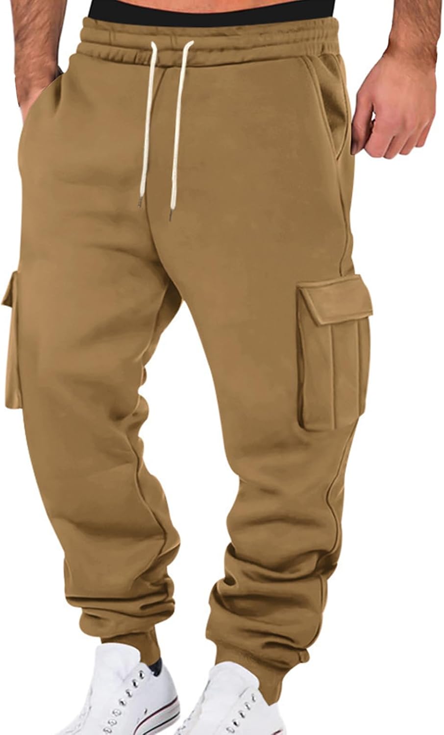 Mens Cargo Sweatpants Fall Winter Casual Fleece Joggers Pants Athletic Workout Hiking Sweat Pants Cozy Stretch Trousers