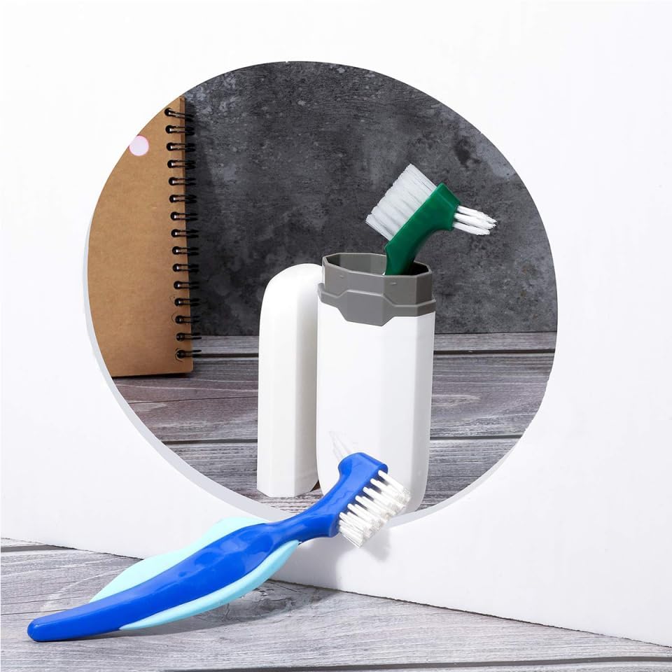 Double-Headed Denture Cleaning Brush Set of 3 with Ergonomic Long Handle Portable False Teeth Toothbrush for Effective Denture Care and Travel Use 6.29 Inch