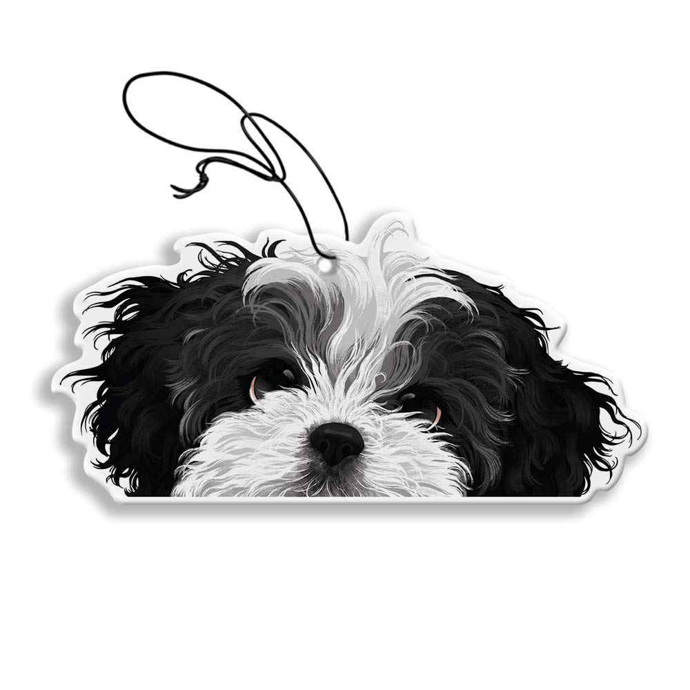 WIRESTER Hanging Air Freshener for Car, Home, Bathroom, Office, Decorative Charm Ornaments, Black White Shih Tzu Dog