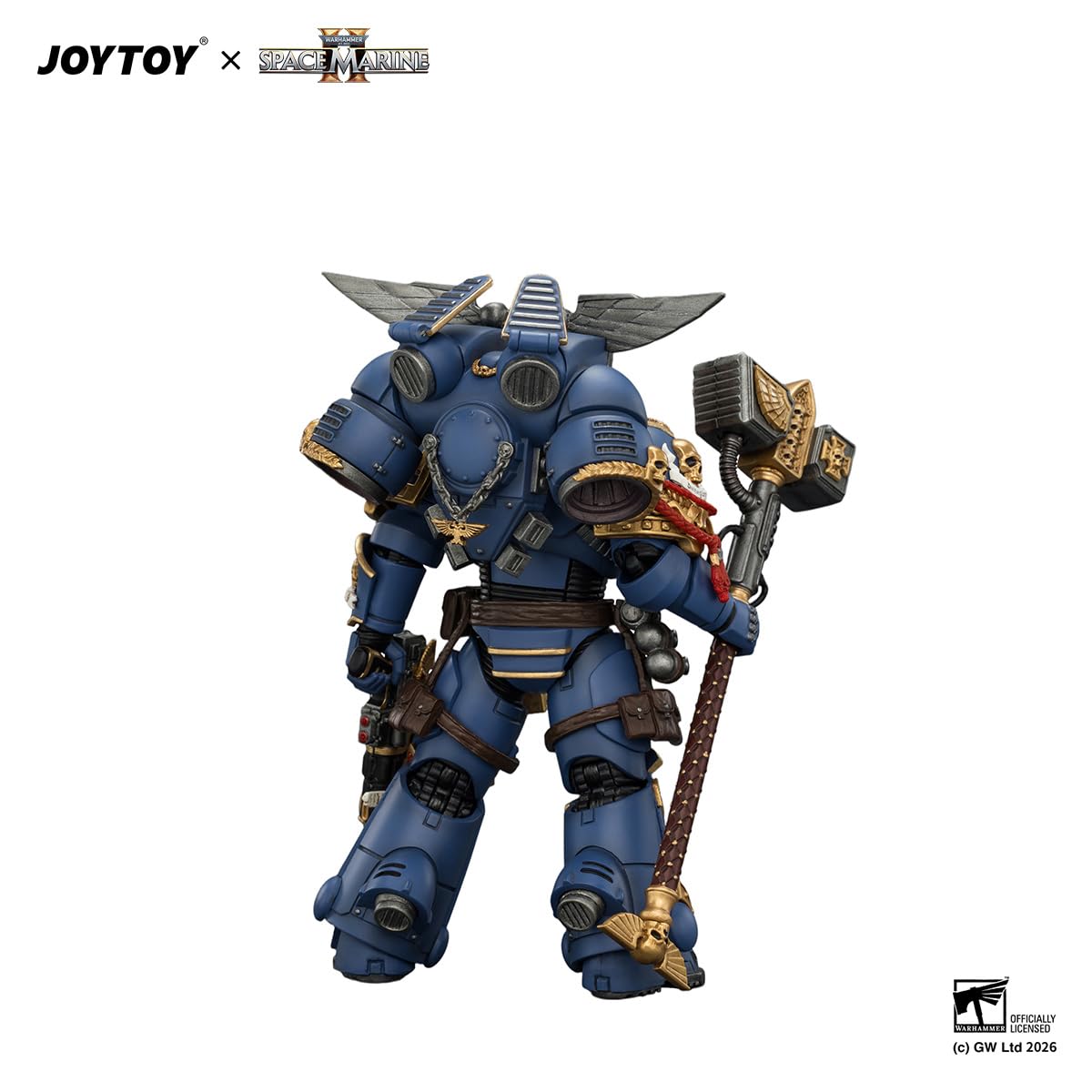 JOYTOY Ultramarines Warhammer 40K 1/18 figurki akcji edycja gier ultramaryny szturmowy intercessor z pakietem skokowym, młotem piorunowym i pistoletem neo-volkite, 10 cm, model kolekcjonerski