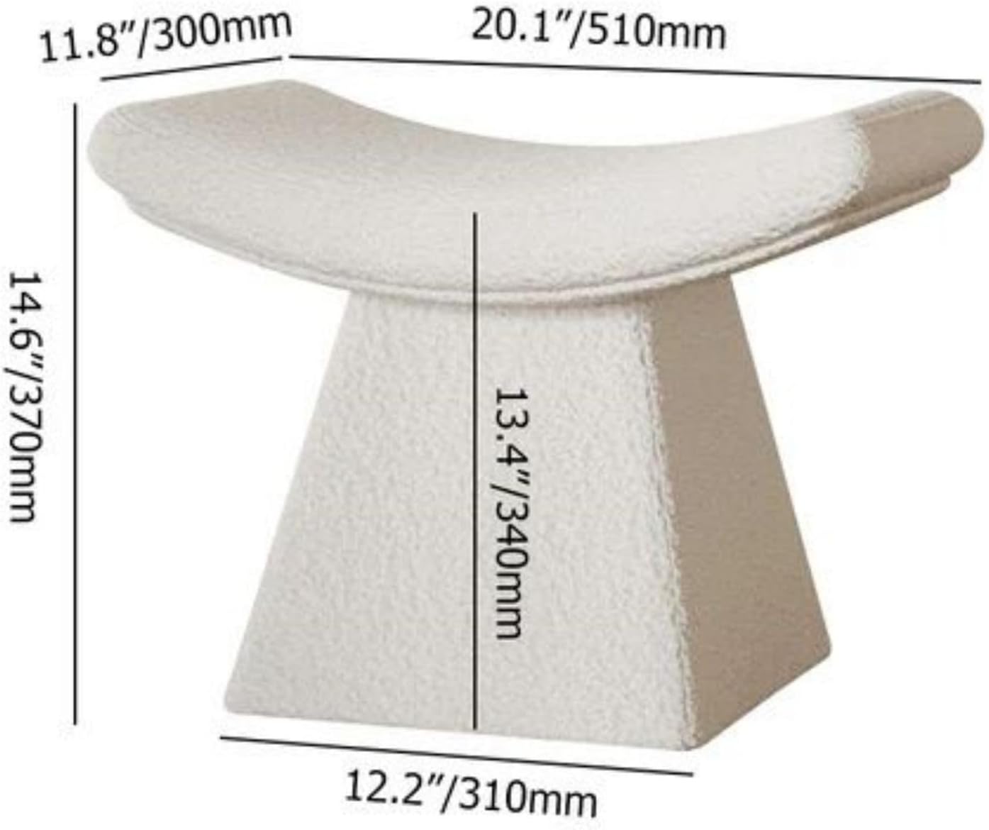 homary Vanity Stool Boucle Curve Ottoman, Plush Upholstered Foot Stool for Lving Room, High-Resilience Foam Chair for Bedroom, Entryways (White)