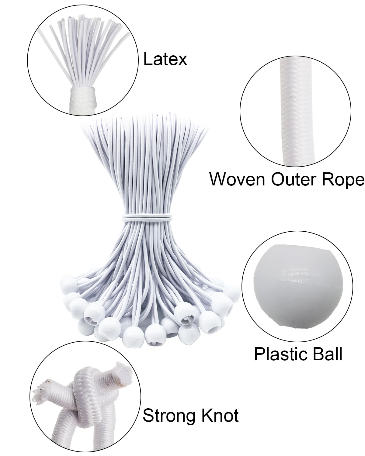 WMZOBH Tarpaulin Bungee Balls 10 Inch, 100 Piece Bungee Cord with Balls, Small Bungee Cords Heavy Duty - Image 2