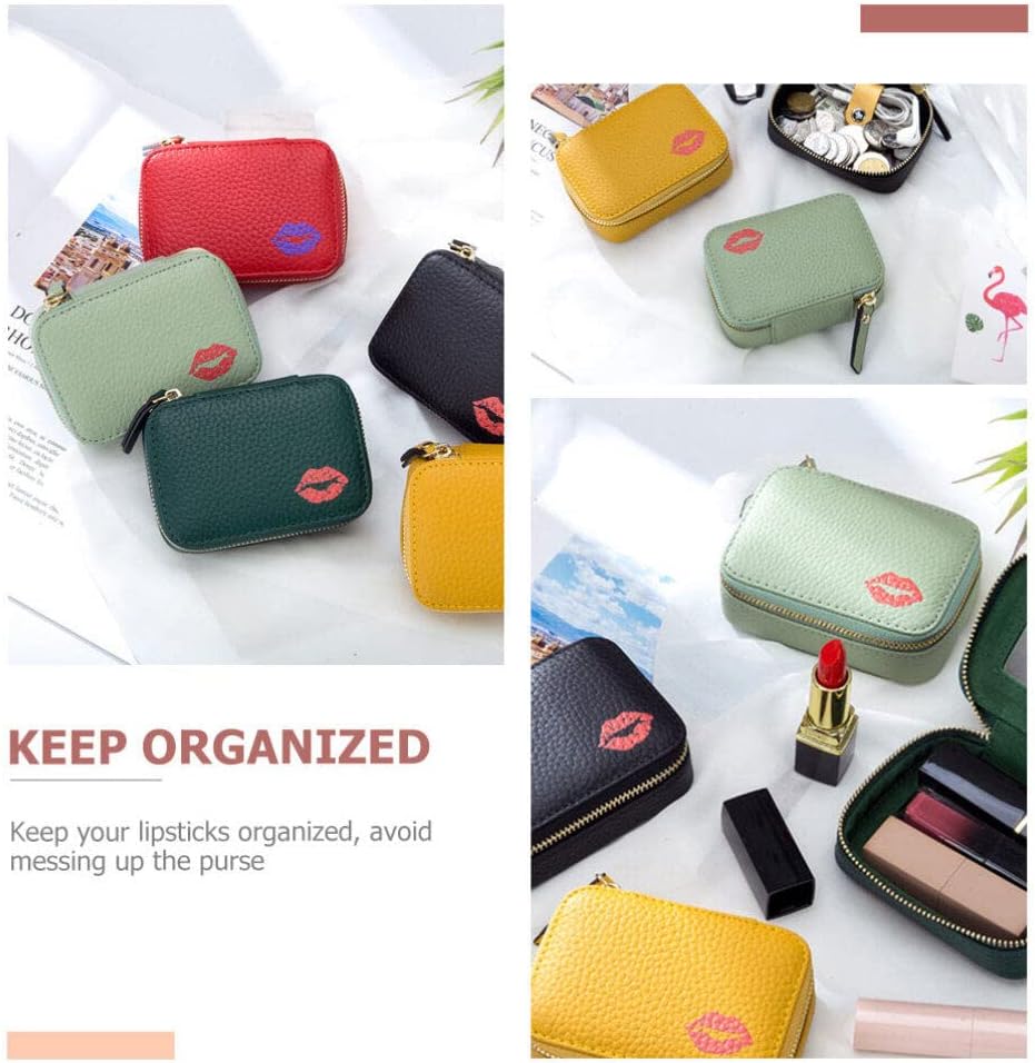 Kichvoe Portable Lipstick Makeup Bag Small Pu Leather Cosmetic Pouch with Mirror for Travel Daily Use Organizer for Lipstick Cards Jewelry - Image 7