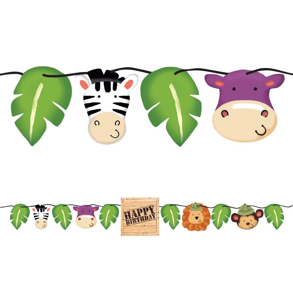 Creative Converting Safari Adventure Kreis-Banner – Mehrfarbig, 1,5 M Lang, Mit Tieren & Palmen, Perfekt Für Kindergeburtstage