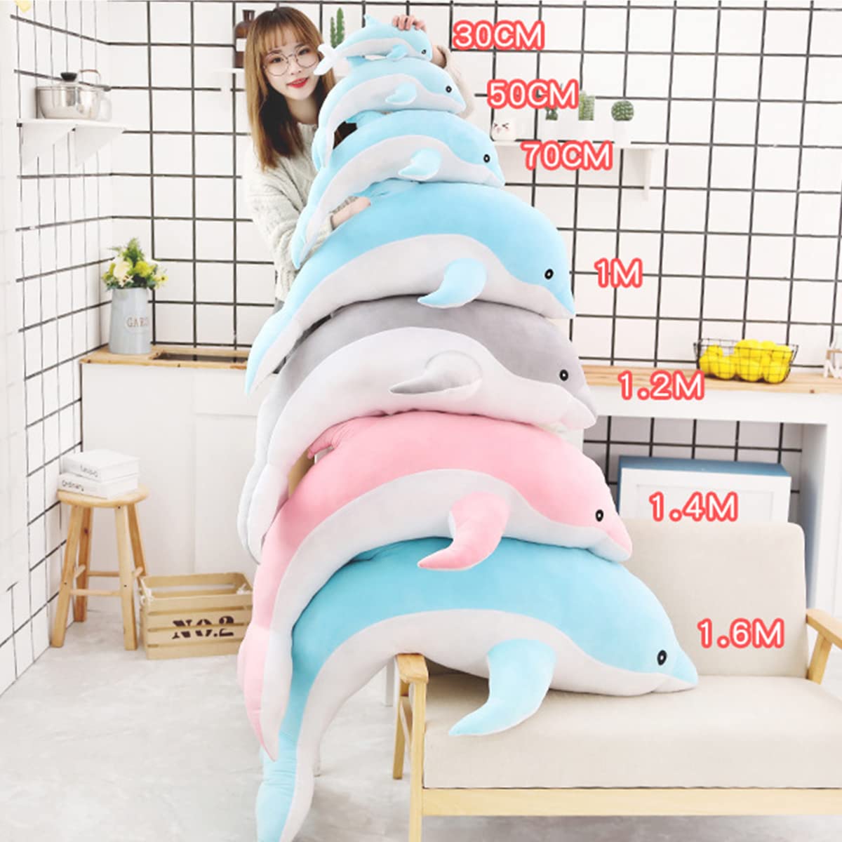 Kekeso Delfin Plüschtiere Schöne Gefüllte Weiche Tier Umarmungskissen Delphin Puppen für Kinder(100cm/39.37inch, Grau)