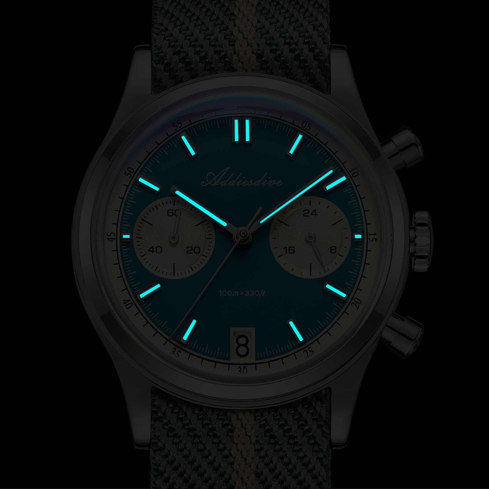 ADDIESDIVE 38 MM Quarzo Cronografo Orologio VK64 Movimento Vetro minerale K1 Impermeabile 100 M BGW9 Luminoso Acciaio Inox Quadrante Panda Orologi Sportivi per Gli Uomini Cinturino in Nylon