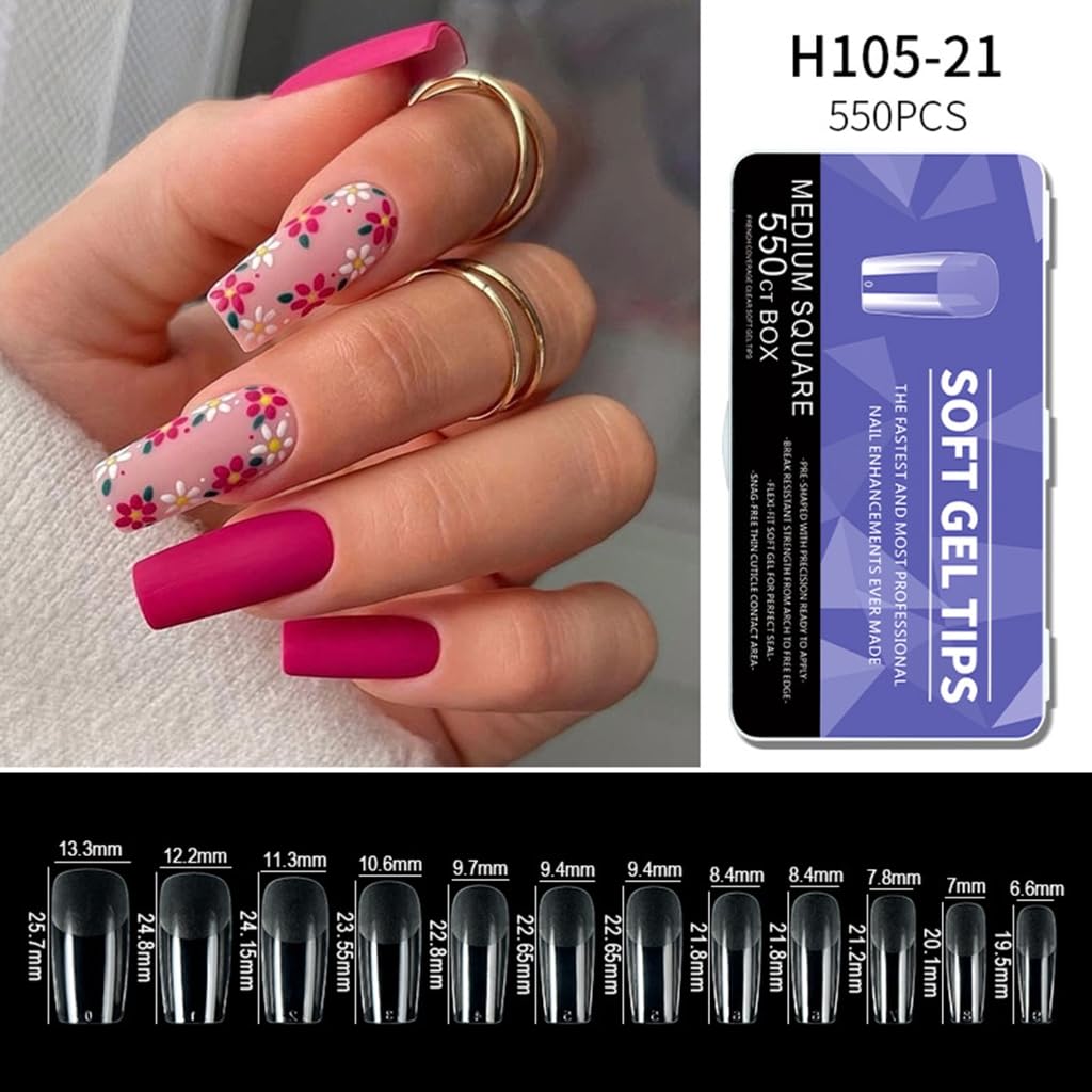 1 Set Soft Gels Tips Half Matte Nails Tips Extras Long Full Covers Tips Pre-shape Acrylic Nails Tips for Salons