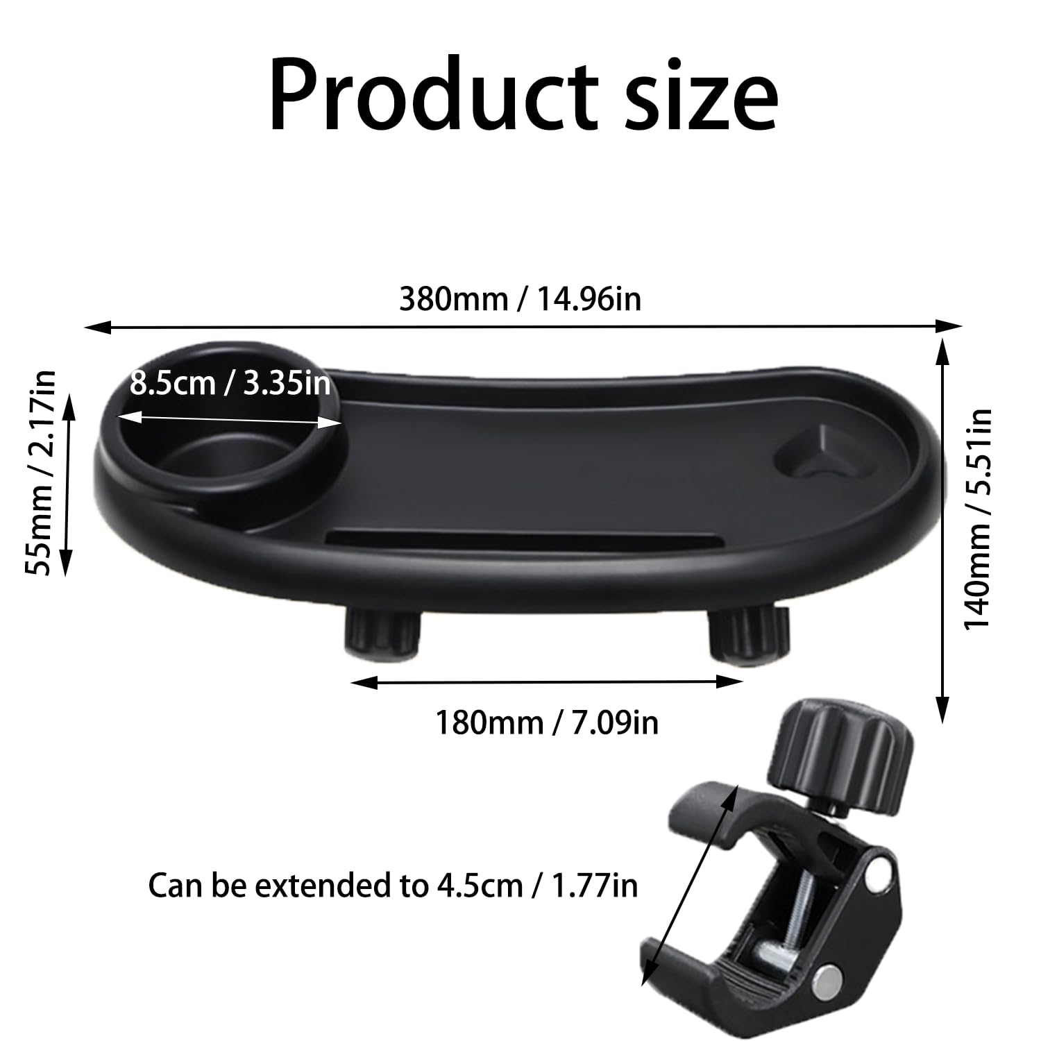 3 In 1 Vassoio Snack Universale per Passeggino, Vassoio Snack per Passeggino, Piatto Cibo per Carrozzina, Fibbia Regolabile 360 Gradi, Rimovibile, per Maggior Parte Dei Passeggini Con Braccioli, Nero