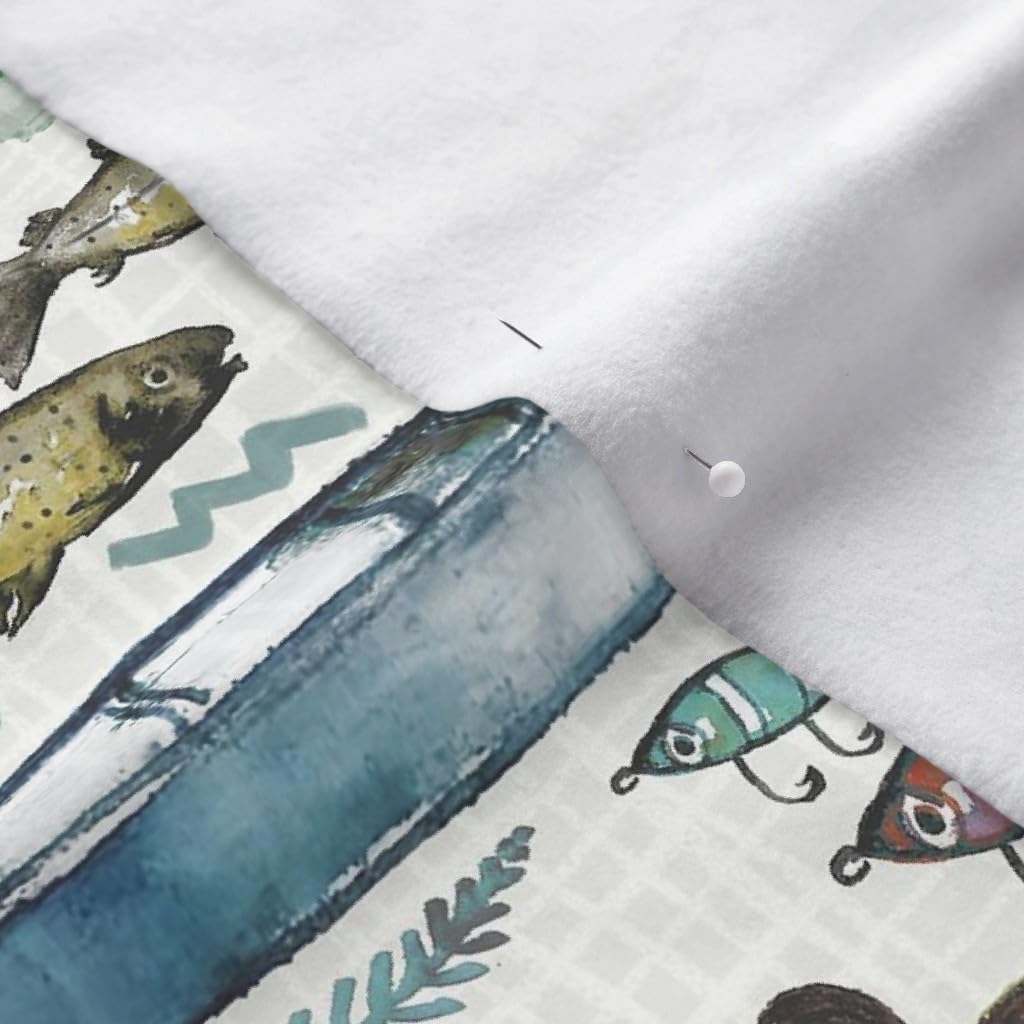 Spoonflower Fabric - Country Nature Boys Fish Whimsical Lake Fishing Camping Cabin Hunting Printed on Polartec(R) Fleece Fabric by The Yard - Sewing Blankets Loungewear and No-Sew
