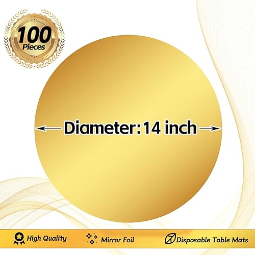 Miniatura 2 de 100 manteles individuales de papel dorado desechables redondos con purpurina para mesa de espejo, manteles individuales decorativos para bodas,