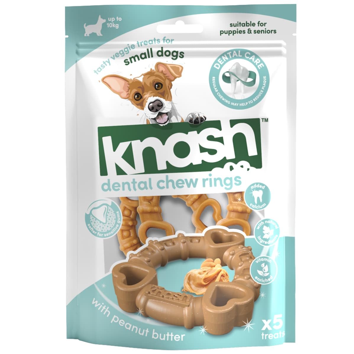 Knash Dog Dental Chew Rings 120g Peanut Butter Flavour Care Veggie Based Daily Treats Healthy Teeth & Gums Small Dog