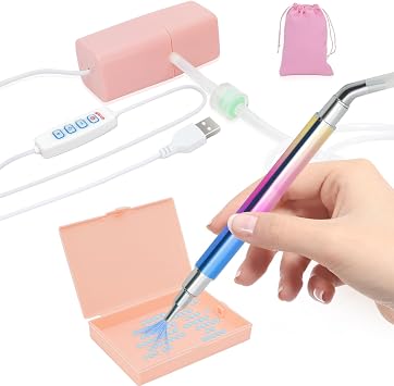 Electric Diamond Art Pen for Diamond Painting, Vacuum Diamond Art Pen with Storage Tray, Accessories Tool for Setting AB Stones Without Wax, Quiet and Long-Lasting Pink