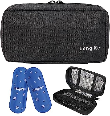 BOMKEE Portable Insulin Cooler Travel Case, Diabetes Medicine Cool Bag for Insulin Pen and Vials Storage Insulated Organize Cooling Bag with 2 Ice Packs