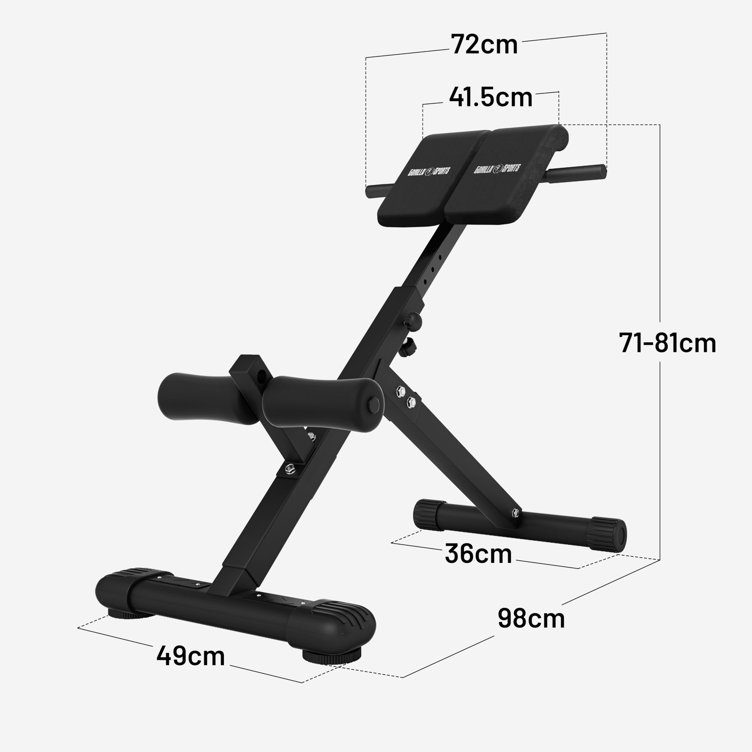 GORILLA SPORTS® Panca per Schiena e Addominali - Pieghevole, Altezza Regolabile in 5 Livelli, Multifunzione, Max. 120kg, Nero/Bianco - Sedia Romana, Iperestensione, Allenamento dei Dorsali, Palestra