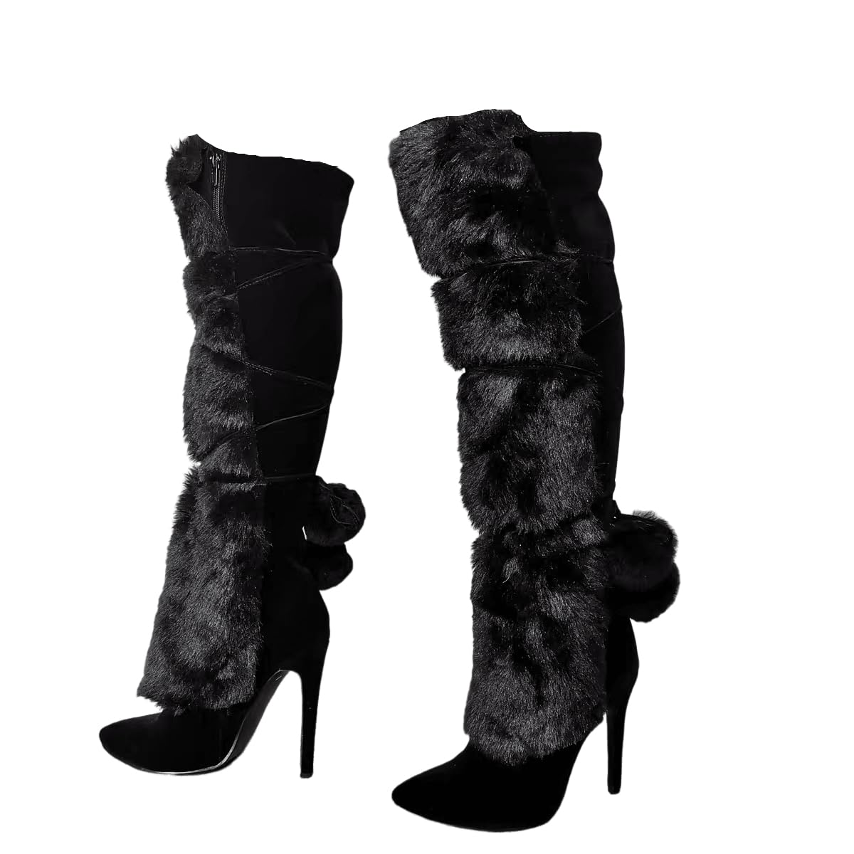 RoseMuse　fur attach stretch long boots Cozivwaiy Rose Thigh High Stretch Boots Velvet Pointed Toe