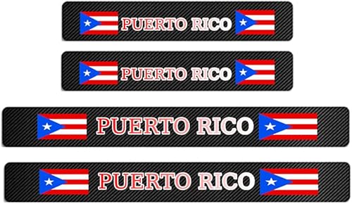 Miniatura 1 de 4 unidades de protectores de placa de umbral de puerta delanteratrasera de fibra de carbono con bandera de Puerto Rico, calcomanía decorativa para