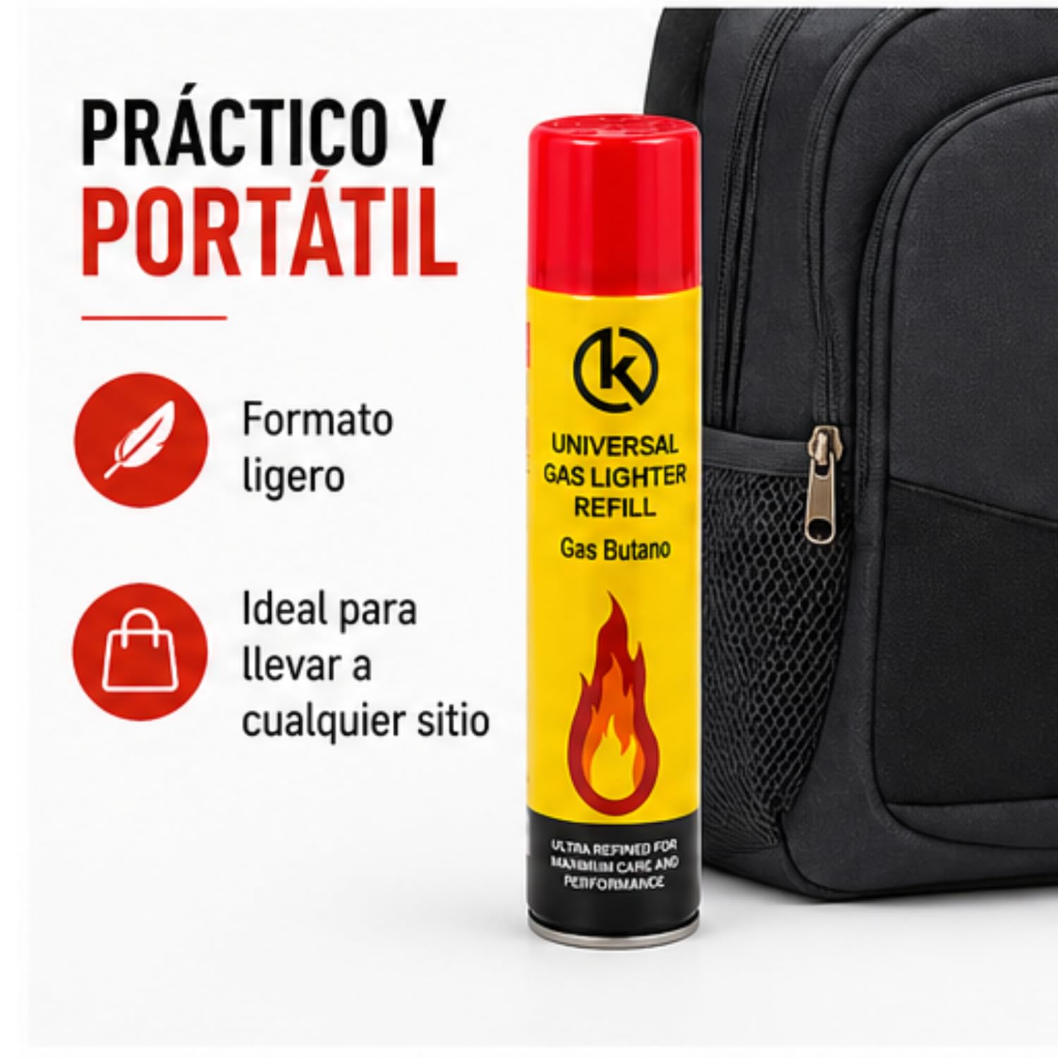 KROWN - Gas para Mecheros 300 ml con 5 Adaptadores para Recargar Encendedores y Mecheros (2 Unidades)