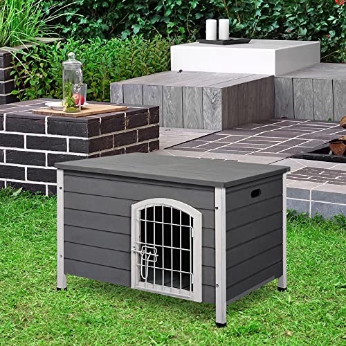Pawhut Outdoor Dog Kennel, Waterproof Wooden Dog House With Folding Door, 80 X 55 X 53.5 Cm, Grey #TOP1
