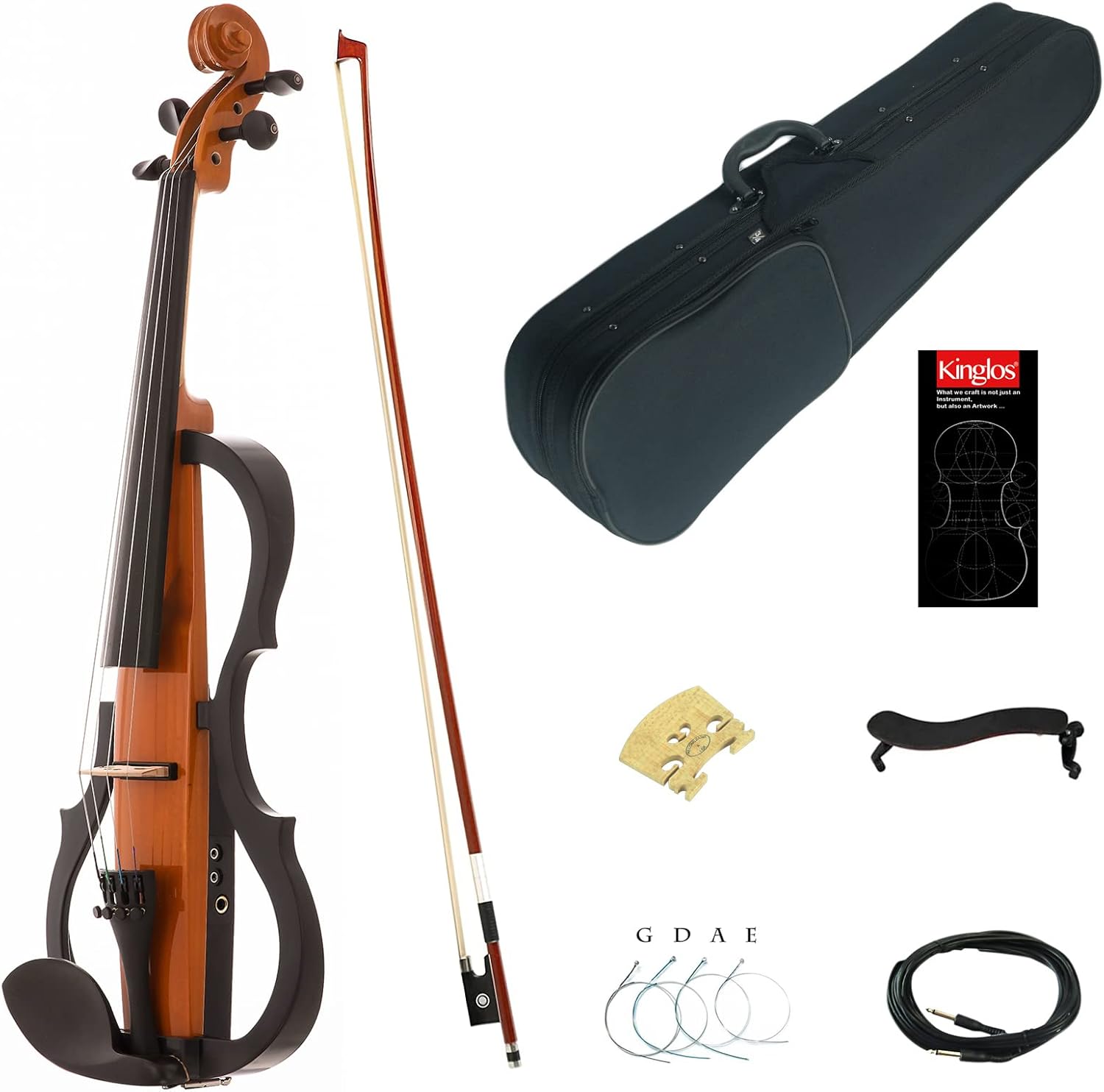 Kinglos 4/4 Orange Solid Wood Advanced 3-Band-EQ Electric/Silent Violin Kit with Ebony Fittings Full Size (SDDD1804)
