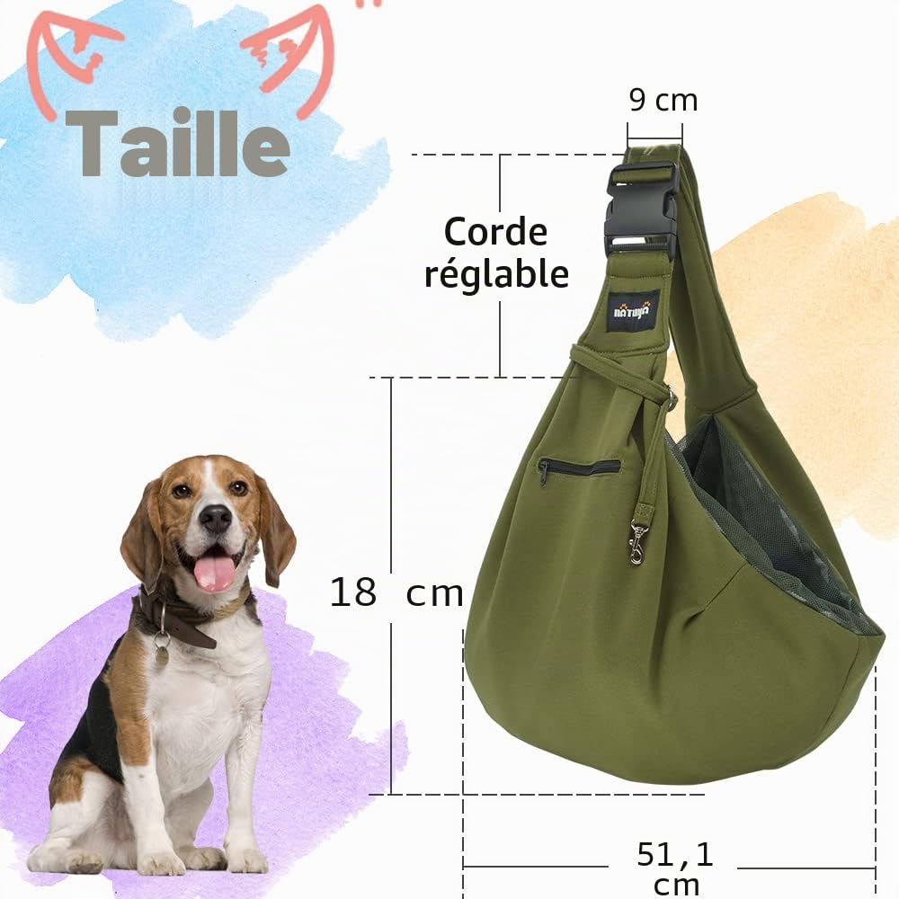 NATUYA Sac de Transport pour Chien et Chiot - Mains Libres - Bandoulière réglable - Poche zippée - Ceinture de sécurité en Maille - pour Voyage en Plein air, métro, Vert