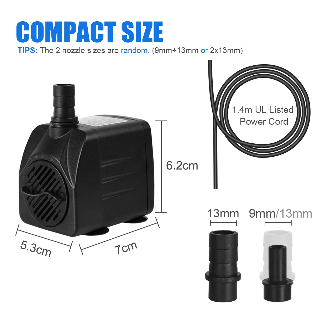flintronic Mini Pompa Acqua, Sommergibile Ultra-Silenzioso 16W 800L/H Pompa per Acquario Fontane Acqua Sistemi di Circolazione per Terrari, Acquario, Laghetto, Pesce Stagno,Ecc (2 Ugelli Inclusi)