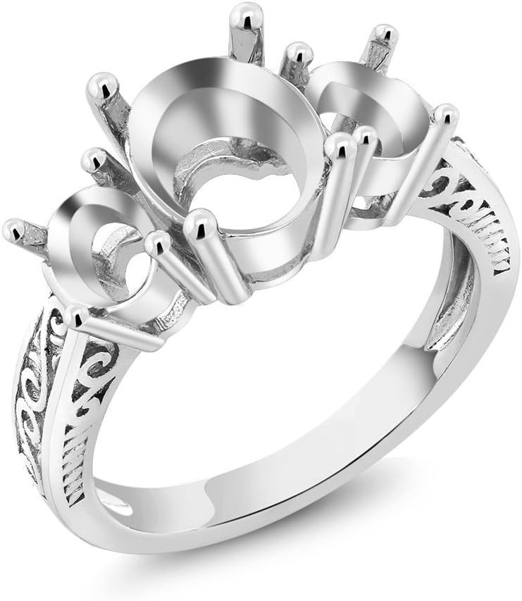 Gem Stone King Customized Personalized Engraved 3-Stone Ring For Women | 925 Sterling Silver | Gemstone Birthstone | 3 Stone Wedding Engagement Anniversary Promise Ring For Women