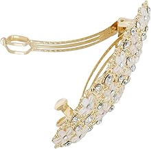 Floral Barrette Hair Clip with Crystal Accents | Metal Hair Accessory | Golden Vintage Floral Design Hair Clips | Strong Hold for Thick and Thin Hair | One Piece