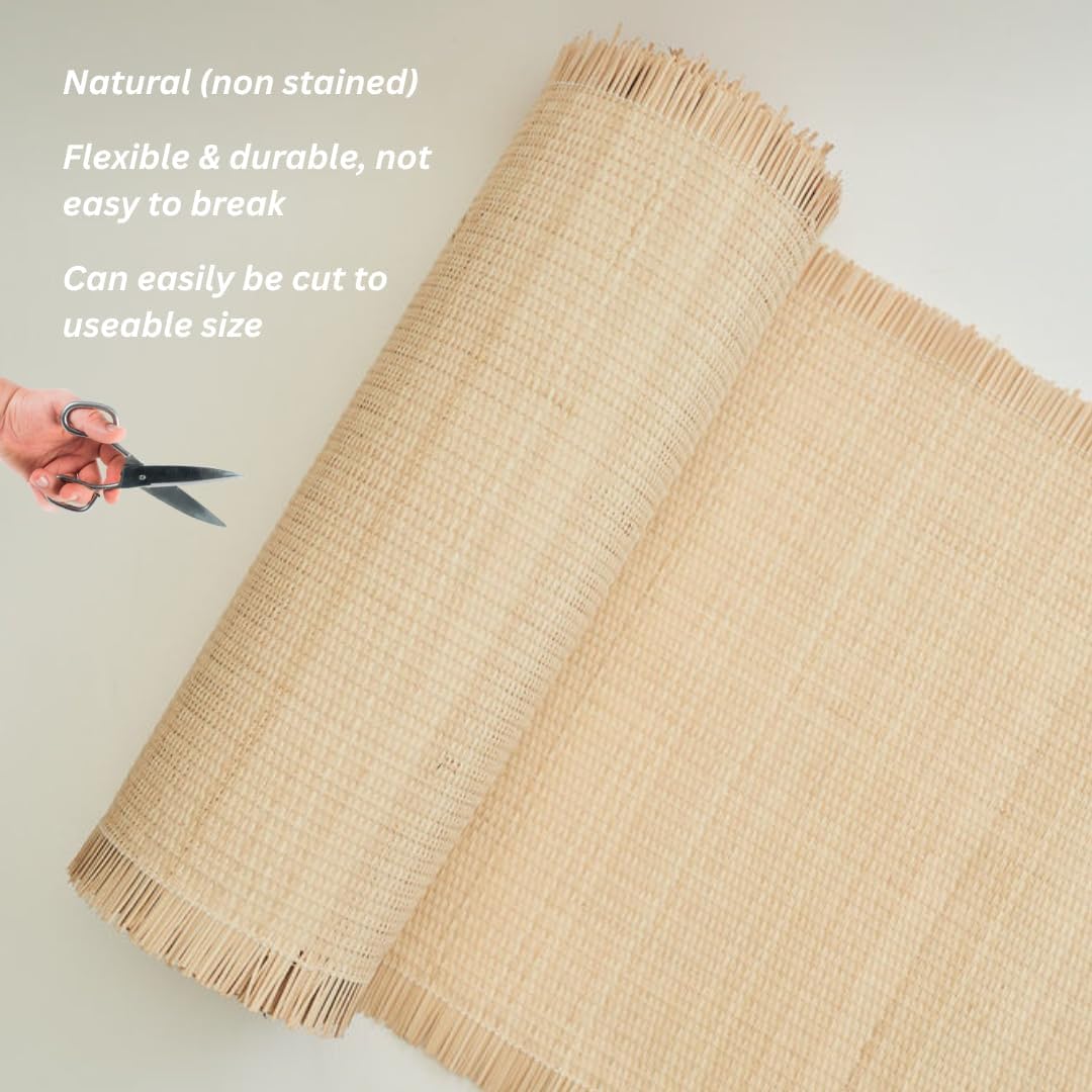 Rattan Cane Webbing Roll Fabric for Furniture DIY | Rattan Cane Webbing Sheet | Natural Caning Material for Cabinet Door Panels, Chairs, Repairs (Natural Rattan Core, 24 inches x 24 inches)