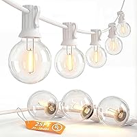 SUNSGNE 25FT G40 LED White Outdoor String Lights - Shatterproof Clear Globe Bulbs for Patio, Garden, Porch, Pergola & Bistro Decor