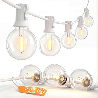 SUNSGNE 25FT G40 LED White Outdoor String Lights - Shatterproof Clear Globe Bulbs for Patio, Garden, Porch, Pergola & Bistro Decor