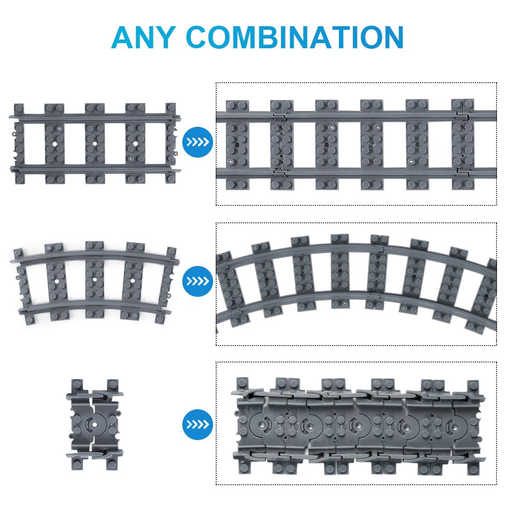 HOTUT City Vías para Tren de Juguete,60pcs Vías de Tren,Vías de Tren Rieles de la Ciudad Rieles de Bloques de Construcción de Ciudad,Compatible con Todas Las Grandes Marcas,Juguetes de Construcción