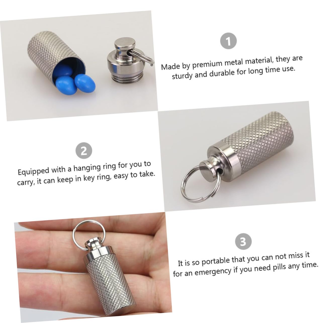 FOMIYES 2 Sätze Medizinflasche Schlüsselschäkel Tube Pillenhalter Schlüsselkarabiner Wasserdichte Tablettenfläschchen Notfall-tablettenhalter Tragbare Pillendosen Silver Metall 2 Stück * 2