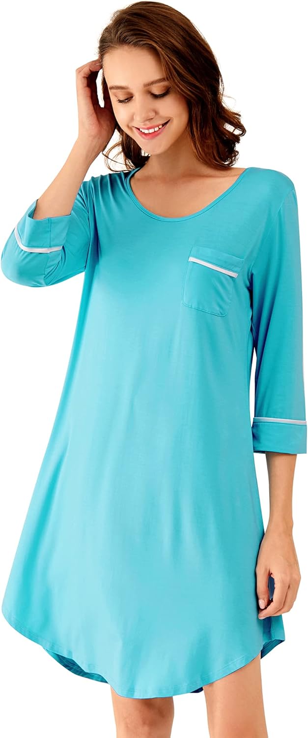 WiWi Super Soft Nightgowns for Women 3/4 Sleeve Cooling Nightshirts Sleepwear Bamboo Viscose Dress S-4X - Image 3