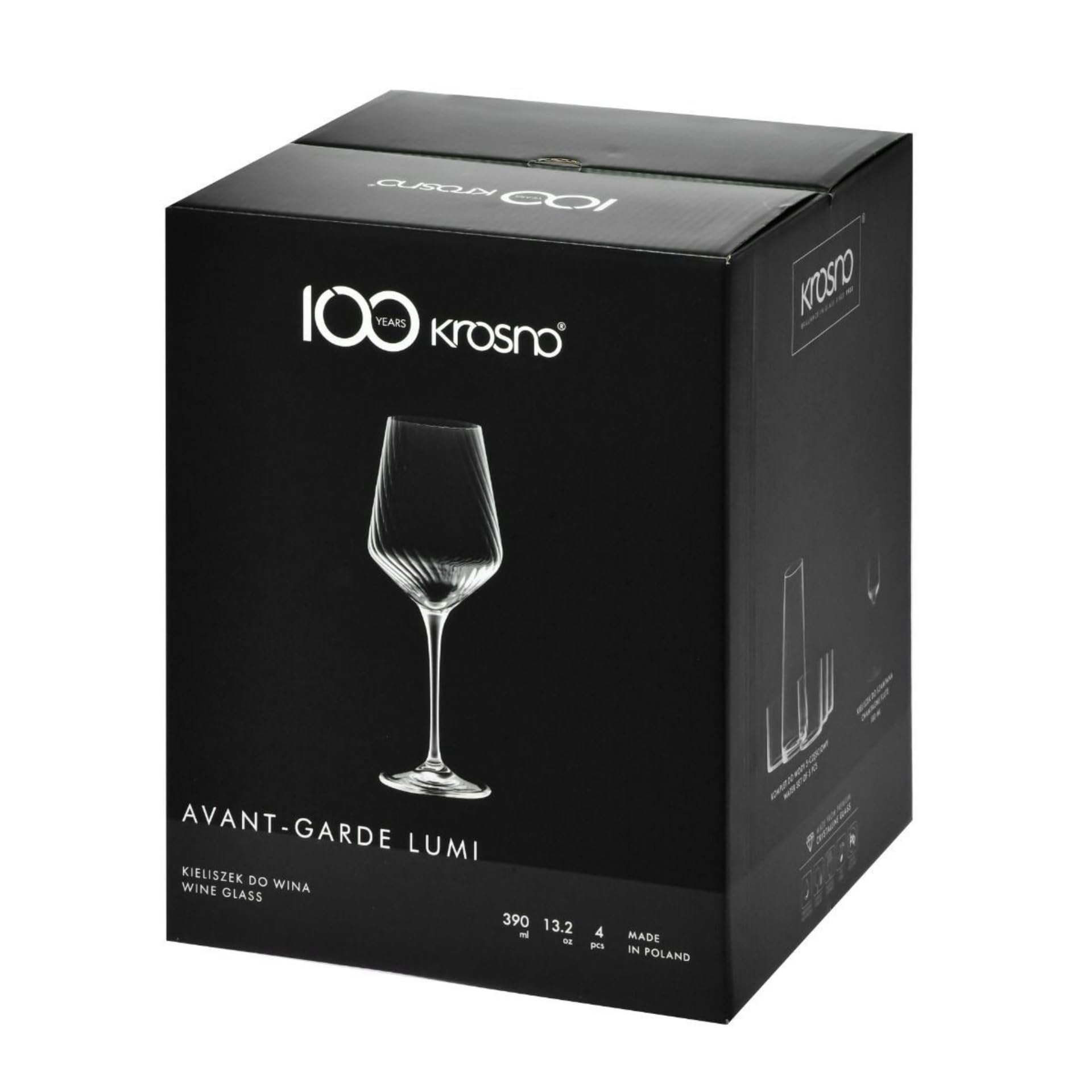 KROSNO Kieliszki do Białego Wina Avant-Garde LUMI, Zestaw 4 x 450 ml | Szkło Kryształowe Bezołowiowe, zdobienie optyczne, do chardonnay, win musujących i koktajli, zmywarka