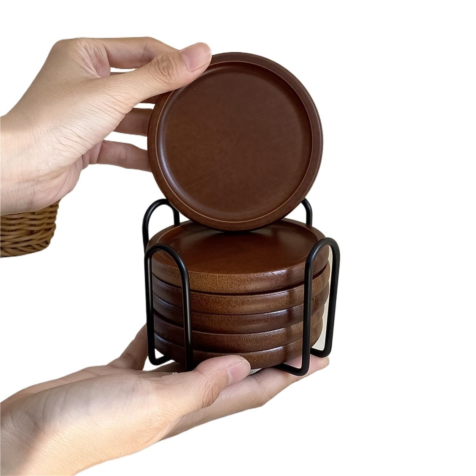 Wooden Round Coasters 6Pcs/1Set Japanese Bamboo Wood Coasters
