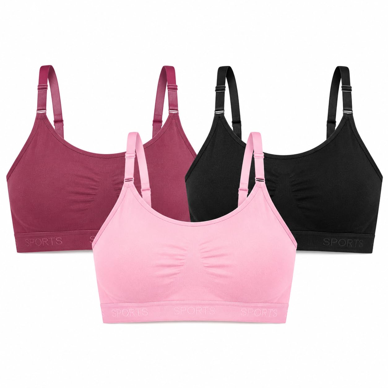 Women's Seamless Sports Bra, Non-Wired, Removable Padded Cups, Adjustable Straps, Full Coverage, Pack of 3-picture-56